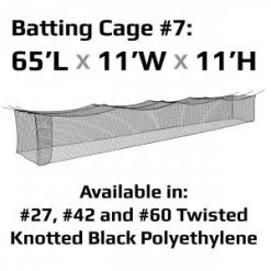 JUGS #7 Cage Twisted Knotted Polyethylene #27 Net 65 X 11 X 11: N7310 Batting Cages
