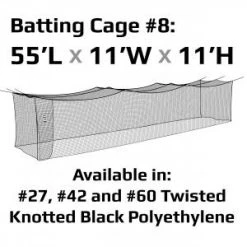 JUGS #8 Cage Twisted Knotted Polyethylene #60 Net 55 X 11 X 11: N8105 Batting Cages